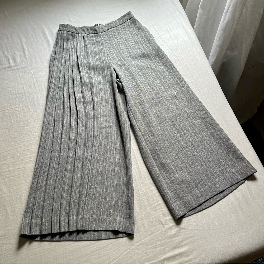 OSMAN Gray Pleated Ankle-Length Wide-Leg Pants